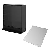 【福袋】【地球家具】フィギュアラック「ワイド」新シリーズセット 幅83cm 奥行29cm 【正規品】[鍵付きコレクションケース] [耐震]（開き戸 ロータイプ本体+背面ミラー1枚セット） ブラック