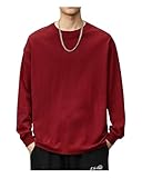 [SHOREKEEPER] 7.7オンス 長袖tシャツ メンズ 綿100% 肉厚生地 リブ袖口 1枚組 3枚組 ロングtシャツ 丸首 ゆったり ティーシャツ 無地 秋服 冬服 春服 (JP, アルファベット, L, ワインレッド)