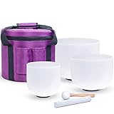 クリスタル シンギング ボウル セット、12"C 10"F 8"G 3 個入り、高耐久キャリング ケース、マレット スエード ストライカー、O リング付き (Color : 432hz)