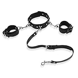 Semaxy アナルフックアナルプラグ 手錠 手枷 首輪 人間 Sm リード付き Smグッズ 拘束 セット 逃げられない 拘束グッズ 縛り女 一体化式調教 拘束具 SMプレイ 調節可能 4点セット 手錠+首輪セット