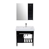 洗面台 洗面化粧台 洗面 5点セット 洗面台 ミラー 棚 混合水栓 排水栓 セラミック 陶器 黒 間口約820mm 1面鏡 一面鏡 シングルレバー 洗濯板 洗面ボウル 鏡 混合栓 ドレッサー 収納 おしゃれ シンプル 扉 洗面用 リフォーム ブラック アンティーク エレガンス カントリー クラシック bcabil153bkd784