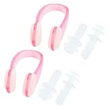 uxcell ノーズクリップ+耳栓　泳ぐ　水泳　クリアピンク　ノーズクリップ　柔軟なシリコン製　耳栓クリアセット　2個入り