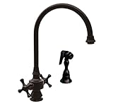 Whitehaus WHKSDCR3-8101-MABRZ Vintage-3 8 1/8-Inch Dual Handle Faucet with Long Gooseneck Swivel Spo