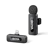 BOYA BY-V1 ワイヤレスマイク ピンマイク iPhoneマイク Lightningデバイス対応 100m安定伝送 9H連続使用時間 ノイズキャンセリング 小型マイク プラグ＆プレイ 360°回転クリップ 全指向性集音 YouTube/TikTok/動画撮影/ライブ配信等に適応 (受信機×1+送信機×1)