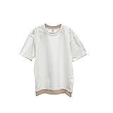 【レイヤードTシャツ】 ビッグシルエット 大きめ ゆったり 綿100 半袖 丸首 【14215】(L, 02.ホワイト)