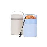 SANTECO 真空断熱 スープジャー 500ml 兼 BPAフリーの透明プラスチック蓋 200ml ランチジャー保温弁当箱 スプーン 専用バッグ付 オシャレ 男女兼用 ピクニック 部活用 (水色, 500ml)