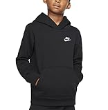 Nike Boy's NSW Pull Over Hoodie Club, Black/White, Medium