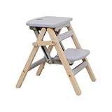 【当店限定カラー】グレージュ こども 踏み台 子供 キッズステップ 折りたたみ ストッパー付き 子ども 木製 軽量 ふみ台 キッズ ステップ ステップ台 2段 おしゃれ 洗面所 洗面台 トイレ 手洗い ストッパー ロック機能 子供用 子ども用 (グレージュ×ナチュラル)