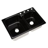 Thermocast Cambridge 33 x 22インチキャストアクリルダブルボウルキッチンシンク、ブラック