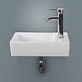 bathjoyバスルーム長方形壁マウントホワイト磁器セラミック容器シンククロム蛇口コンボ