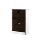 薄型フラップ扉シューズボックス2段タイプ［奥行25cm］ (ダークブラウン)