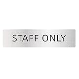 STAFF ONLY スタッフオンリー サインプレート（両面テープと磁石付き）2㎜厚 16×4㎝ アクリル製 軽量 耐水 耐候 グレー 銀 シール式 (1枚入り ヨコ型)