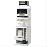 エムケー精工(MK精工) 上棚付レンジ台 キャビー(幅56.5)収納庫タイプ ホワイト CHU-207W