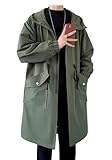 [MMTYRM] メンズ トレンチコート ロング丈 コート フード付き スプリングコート オーバーサイズ コート オーバーサイズ 韓国風 オシャレ コート モスグリーン-XL