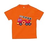 BabyChips 消防車(名入れ半袖ベビーTシャツ) 120 オレンジ