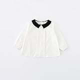 女の子 長袖 シャツ ブラウス 子供服 トップス 可愛い ガールズ Tシャツ おしゃれ キッズ服 着まわし ヘップバーン風 綿 (98)