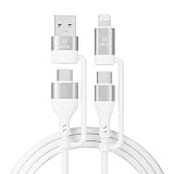 OKUTA 4in1 マルチ 充電ケーブル USB-A Type-C タイプc ライトニングケーブル パソコン 高耐久 スマホ充電ケーブル コンパクト モバイルバッテリー Macbook/iPhone/iPad/Galaxy/Google Pixel/Switch 対応 Android (ホワイト, 1m)