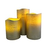 Set of 3 MeltedエッジFlamelessアイボリーワックスVarietyピラーウィンドウキャンドル、リモート含ま、電池付属、タイマーとディマーオプション LFTGD456