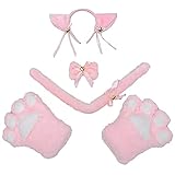 TIFFAXA ねこコスチューム - カチューシャ 猫耳 ネコぱら みみ ねこ しっぽ 首輪風蝶ネクタイ 肉球手袋 萌えにゃんこ4点セット