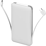 明誠 モバイルバッテリー 【世界最小最軽】6800mAh 大容量 超小型 ケーブル内蔵型 急速充電【PSE認証済】全機種対応ミニ型 USB2ポート楽々収納超薄型 軽量 携帯充電器 コンパクトスマホ充電器【安心のPL保険商品】 (ホワイト)