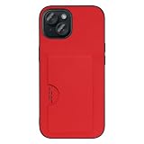 LOOF SKIN SLIM-SLOT レザー カード収納 スマホケース for iPhone 15 用 ケース カバー 背面 ストラップホール カードポケット シンプル 耐衝撃 薄型 軽量 leather [レッド]
