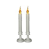 LED Long Taper Candle withベース、使わない、ちらつきキャンドルスティック、アイボリーホワイト、2のセット、電池式(含ま）、Spaのホーム、オフィス、クラブ、Café 03
