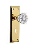 Nostalgic Warehouse New York Plate with Keyhole Crystal Glass Knob Privacy - 2.375 Polished Brass [並