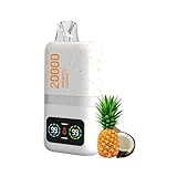 【20000回吸引可能】使い捨て電子タバコvape ベイプ デュアルモード調整可能 バッテリー&リキッド残量表示 600mah Type-C充電可能本体 LEDディスプレイ搭載 爆煙スターターキット 持ち運び 水蒸気タバコ 禁煙 ニコチン タール無し (パイナップルココナッツ)