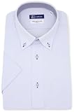 [アイシャツ] i-Shirt 完全ノーアイロン ストレッチ 超速乾 半袖 アイシャツ ワイシャツ メンズ サックス スリムフィット 半袖ボタンダウン ドビーストライプ M16224000881 首回り41cm