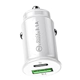 カー充電ポートアダプター、携帯 充電器カーソケット | A+C タイプ C カーチャージャーアダプター | 3.1A USB カーチャージャー 小型アダプター 急速充電 ポルタA + C ミニ車の充電器 PD 急速充電車のシガー ライター 3.1A 1 対 2 USB ポータブル アダプタ