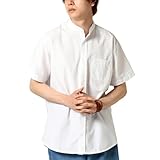 [アーケード] 半袖シャツ メンズ バンドカラーシャツ オックスフォードシャツ カラーボタン 白シャツ カジュアルシャツ M ネイビー(マルチ釦)