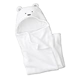 【ANION】赤ちゃん パイル フカフカ クマさん おくるみ 肌触り 抜群!! 赤ちゃん おくるみ　ベビー フード 付き ブランケット 出産祝い (ホワイト)