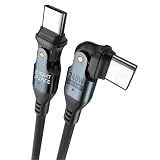 Eight Place 240W USB Type-C 急速充電ケーブル, データ送信, 180度回転コネクター（両方ダブル）, PDケーブル, ブラック、L字コネクター、サポート48V/5A、スマホ、タブレット、ゲーム (1.8M)