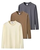 Sukinana 7.7oz tシャツ メンズ 長袖 綿100% 肉厚生地 1枚組 3枚組 ゆったり ロングtシャツ 無地 ティーシャツ 部屋着 ヘビーウェイト インナーシャツ 男女兼用 複数色選び 春秋冬 (JP, アルファベット, 3XL, 暖調3色(ダークグレー × カーキ × 杏色))