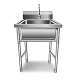 Qarrazwyi キッチン 流し台 シンク キャンピングカー シンク ポータブルシンク 流し台 キッチンシンク 流し台 キッチン キッチン流し台シンク ステンレスシンク ステンレス製ユーティリティシンク 屋外シンクステーション ステンレス製シンク 補強梁 一体成形 伸線加工 高速排水用ガイドワイヤー 屋内および屋外での使用に適しています(70*70*80 cm/27.5*27.5*31.4 in