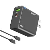 TOPWE 45W USB-C 充電器 Type-C PD 急速充電対応 USB コンセント acアダプター 【PSE技術基準・PD・USB-Cポート＋USB-Aポート】タイプC充電器 iPad iPhone Xperia Galaxy Google Pixel など対応 C-Cケーブル付き(グレー)