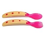 Baby Dipper Spoon and Fork Set, Pink - Ergonomic Utensils for Toddlers Learning to Self-feed by Baby