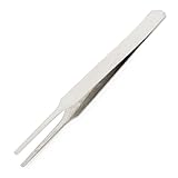 12センチメートル長さのシルバートーンフラットチップストレート非磁性ピンセット
