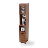 隙間収納 食器棚 収納ワゴン スライドレール 可動棚 コンセント2口付き スリム 幅32.5cm ウォルナット