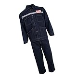 B Baosity 全4サイズ　作業服　反射的　上下セット　ユニセックス　工場　労働服　デニム生地　耐摩耗 - L