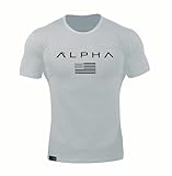 [SHANLIANG] ジムtシャツ ストレッチ 半袖 細身 フィットネス トレーニング 筋トレ スポーツ おしゃれ メンズ 速乾性 吸汗 カジュアル アクティブ Tシャツ ウェア メンズ tシャツ (L, シルバーグレー)