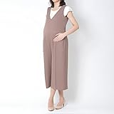 (ウーマンプラス) WOMANPLUS おしゃれ マタニティ ママ オールインワン サロペット 8分丈 Vネック 授乳便利仕様 ウオッシャブル (ML, 濃いベージュ)