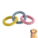 INEKOAGUA 犬 おもちゃ 噛む おもちゃ 【3連リング】 コットンロープ 丈夫 耐久性 歯ぎしり ロープ型 引っ張りっこ デンタルケア 運動不足解消 ストレス解消 中小型犬 大型犬 室内 遊び (キャンディカラー, 大型犬)