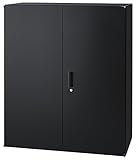 【日本製】 ブラック色 書庫 両開き キャビネット 上置 下置 スチール製 上下横連結可能 W900×D450×H1050(mm) GD-910HBK グリーン購入法適合商品 車上渡し