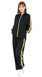 カラージャージ 上下セット 2本ライン スポーツウェア メンズ レディース S/M/L/LL パンツ (L, ブラックXゴールド)