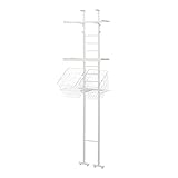 突っ張りラダーランドリーラック ホワイト タイプ：Ｂ／バスケット＋棚２段