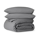 Bare Home 100%オーガニックコットンジャージ布団カバーセット - フル/クイーンサイズ - ウルトラソフト - 綿100% - 3ピース - コーナータイ - ボタン留め - エンベロープピローシャム(フル/クイーン、グレー)