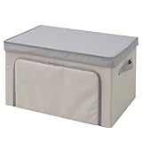 山善(YAMAZEN) 重ねたまま前から取り出せる 収納ボックス フタ付き 幅54 アイボリー YTC-TSBL(IV/GY)