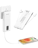 【折畳みプラグ&2本ケーブル内蔵】Charmast モバイルバッテリー 10000mAh 大容量 3A急速充電 LED残量表示 4台同時充電 AC コンセント一体型 入出力兼用Type-Cポート スマホ充電器 携帯充電器 軽量 薄型 小型 iphone/Android対応 PSE認証済み (ホワイト)