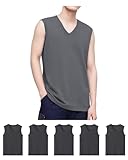Sukinana インナーシャツ Vネック スリーブレス 綿100% 3枚組 5枚組 タンクトップ 無地 tシャツ メンズ 速乾 抗菌防臭加工 やわらか肌着 (JP, アルファベット, M, ダークグレー(5枚組))